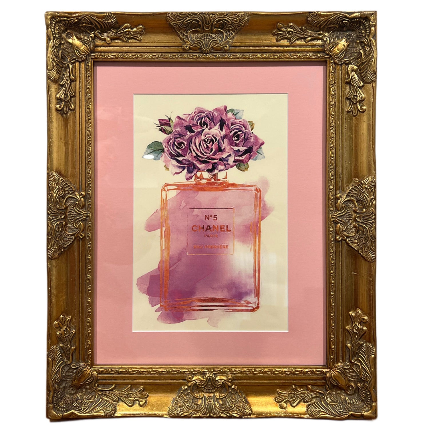 Coco Chanel Parfum with purple flowers print. gypsyhousedesigns.com