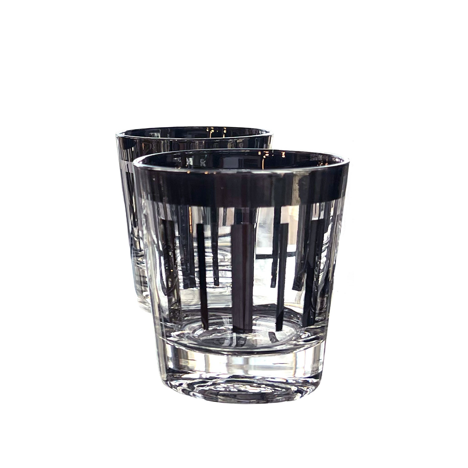 Vintage Barware Set of 8 lowballs with Silver Chrome Design, gypsyhousedesign.com